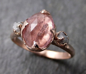Fancy cut Pink Tourmaline Rose Gold Ring Gemstone Multi stone recycled 14k statement Engagement ring 1268 - by Angeline