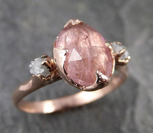 Fancy cut Pink Tourmaline Rose Gold Ring Gemstone Multi stone recycled 14k statement Engagement ring 1268 - by Angeline