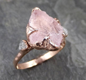 Raw Morganite Diamond Rose Gold Engagement Ring Multi stone Wedding Ring Custom Gemstone Ring Bespoke 14k Pink Conflict Free by Angeline 1269 - by Angeline