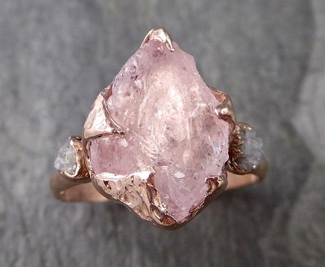 Raw Morganite Diamond Rose Gold Engagement Ring Multi stone Wedding Ring Custom Gemstone Ring Bespoke 14k Pink Conflict Free by Angeline 1269 - by Angeline