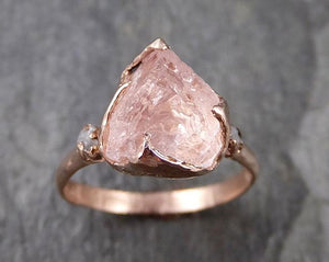 Raw Morganite Diamond Rose Gold Engagement Ring Multi stone Wedding Ring Custom Gemstone Ring Bespoke 14k Pink Conflict Free by Angeline 1270 - by Angeline