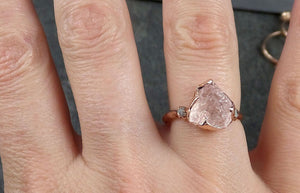 Raw Morganite Diamond Rose Gold Engagement Ring Multi stone Wedding Ring Custom Gemstone Ring Bespoke 14k Pink Conflict Free by Angeline 1270 - by Angeline