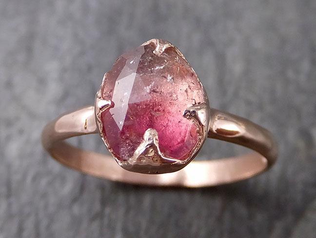 Fancy cut Pink Tourmaline Rose Gold Ring Gemstone Solitaire recycled 14k statement Engagement ring 1263 - by Angeline