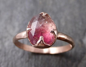 Fancy cut Pink Tourmaline Rose Gold Ring Gemstone Solitaire recycled 14k statement Engagement ring 1263 - by Angeline
