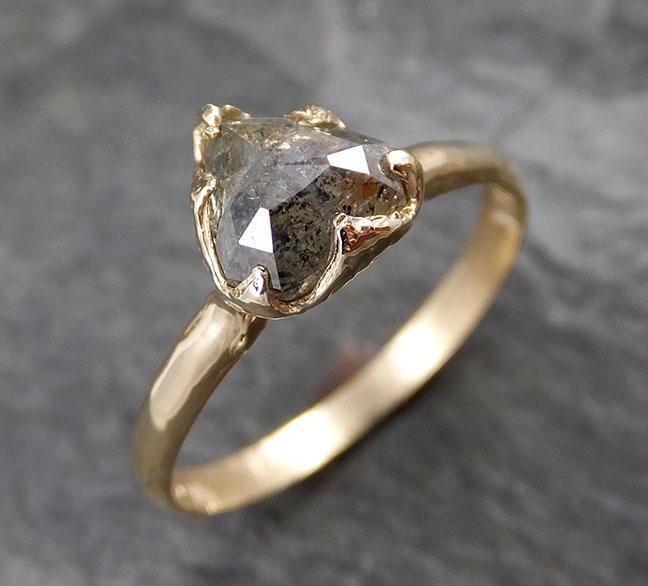 Fancy cut salt and pepper Diamond Solitaire Engagement 14k yellow Gold Wedding Ring Diamond Ring byAngeline 1273 - by Angeline