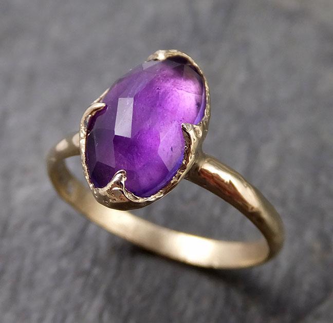 Fancy cut Amethyst Yellow Gold Ring Gemstone Solitaire recycled 14k statement cocktail statement 1274 - by Angeline