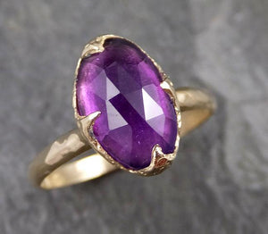 Fancy cut Amethyst Yellow Gold Ring Gemstone Solitaire recycled 14k statement cocktail statement 1274 - by Angeline