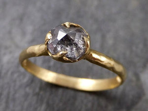 Fancy cut salt and pepper Diamond Solitaire Engagement 18k yellow Gold Wedding Ring Diamond Ring byAngeline 1276 - by Angeline