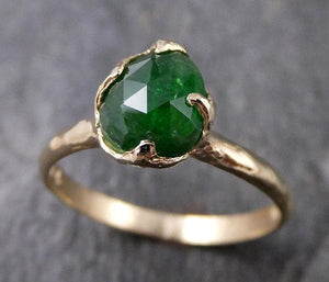 Fancy cut Natural Tsavorite Green Garnet Solitaire Gemstone ring Recycled 14k yellow Gold One of a kind Gemstone ring byAngeline 1281 - by Angeline