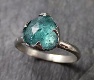 Fancy cut green Tourmaline 18k white Gold Ring Gemstone Solitaire recycled statement cocktail statement 1283 - by Angeline