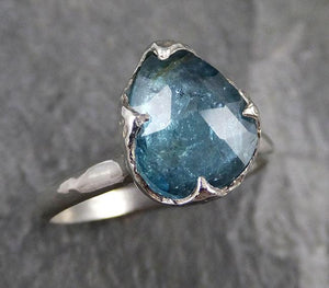 Fancy cut blue-green Tourmaline 18k white Gold Ring Gemstone Solitaire recycled statement cocktail statement 1286 - by Angeline