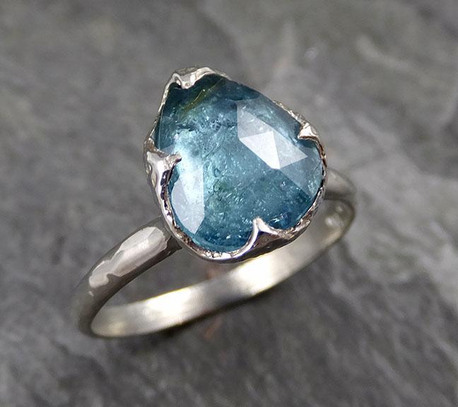 Fancy cut blue-green Tourmaline 18k white Gold Ring Gemstone Solitaire recycled statement cocktail statement 1286 - by Angeline