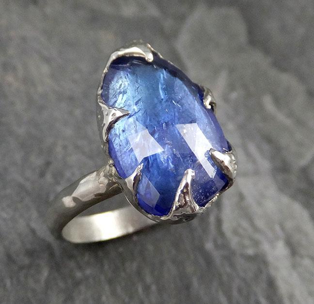 Fancy cut Tanzanite Crystal Solitaire 18k recycled White Gold Ring Gemstone Tanzanite stacking cocktail statement byAngeline 1287 - by Angeline