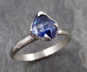 Sapphire Ring Solitaire Naturally crystal faceted Raw 14k white Gold Engagement / Wedding Ring Custom One Of a Kind Gemstone byAngeline 0919 - by Angeline