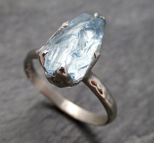 uncut Aquamarine Solitaire Ring Custom One Of a Kind Gemstone Ring Bespoke byAngeline 0920 - by Angeline
