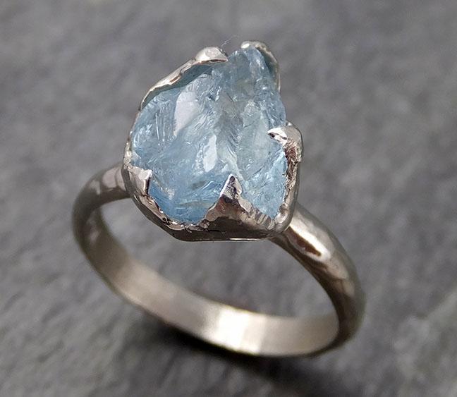 uncut Aquamarine Solitaire Ring Custom One Of a Kind Gemstone Ring Bespoke byAngeline 0921 - by Angeline