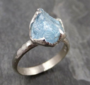 uncut Aquamarine Solitaire Ring Custom One Of a Kind Gemstone Ring Bespoke byAngeline 0921 - by Angeline