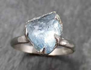 uncut Aquamarine Solitaire Ring Custom One Of a Kind Gemstone Ring Bespoke byAngeline 0922 - by Angeline