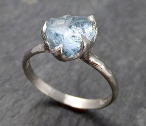 uncut Aquamarine Solitaire Ring Custom One Of a Kind Gemstone Ring Bespoke byAngeline 0922 - by Angeline