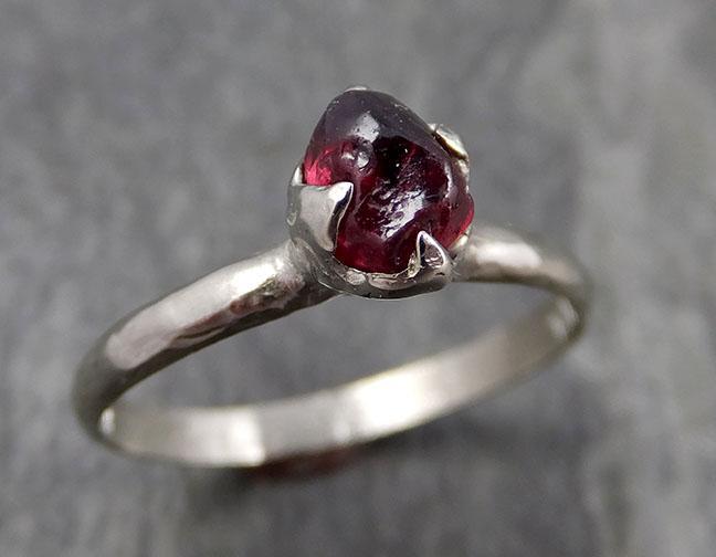Rough Raw Natural Solitaire red Garnet  Gemstone ring Recycled 14k white Gold One of a kind Gemstone ring byAngeline 0923 - by Angeline