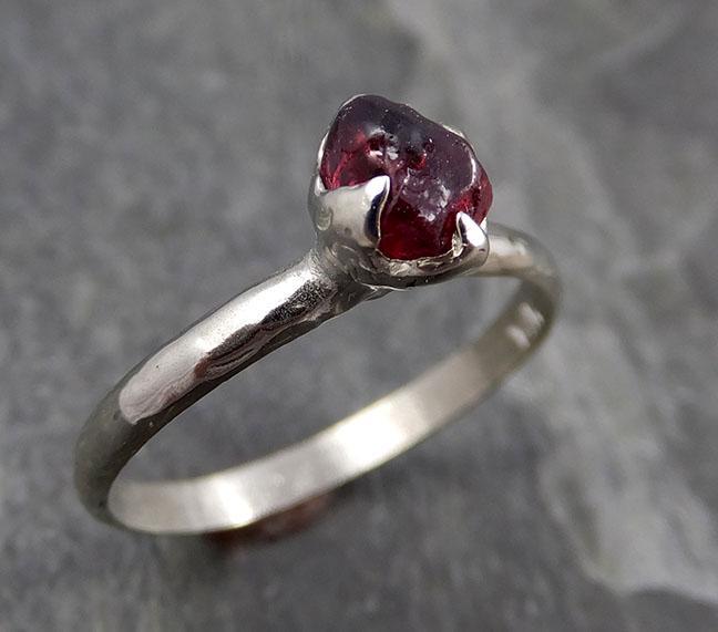 Rough Raw Natural Solitaire red Garnet  Gemstone ring Recycled 14k white Gold One of a kind Gemstone ring byAngeline 0923 - by Angeline