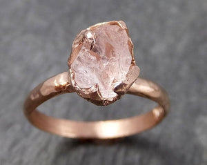 Raw Rough Morganite 14k Rose gold solitaire Pink Gemstone Cocktail Ring Statement Ring Raw gemstone Jewelry by Angeline 0924 - by Angeline