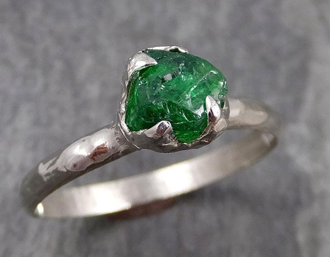 Rough Raw Natural Solitaire Green Garnet Gemstone ring Recycled 14k white Gold One of a kind Gemstone ring byAngeline 0925 - by Angeline