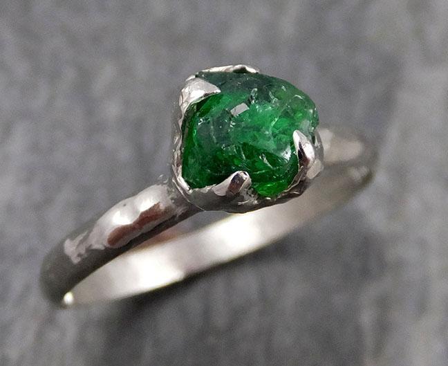 Rough Raw Natural Solitaire Green Garnet Gemstone ring Recycled 14k white Gold One of a kind Gemstone ring byAngeline 0925 - by Angeline