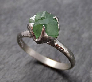 Rough Raw Natural Demantoid Green Garnet Gemstone Solitaire ring Recycled 14k white Gold One of a kind Gemstone ring byAngeline 0927 - by Angeline