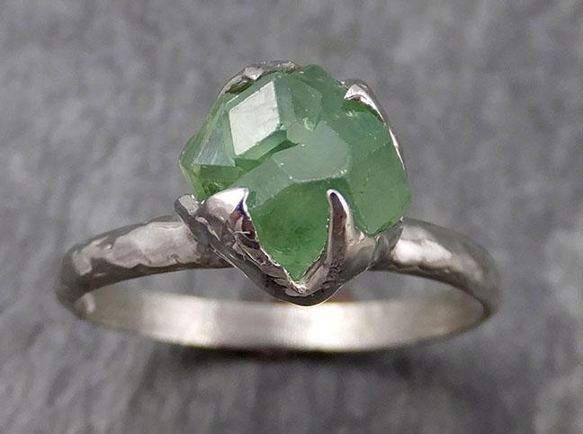 Rough Raw Natural Demantoid Green Garnet Gemstone Solitaire ring Recycled 14k white Gold One of a kind Gemstone ring byAngeline 0927 - by Angeline