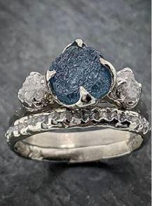 raw montana sapphire diamond white gold engagement ring blue multi stone wedding ring custom one of a kind gemstone ring three stone ring byangeline 2101 Alternative Engagement