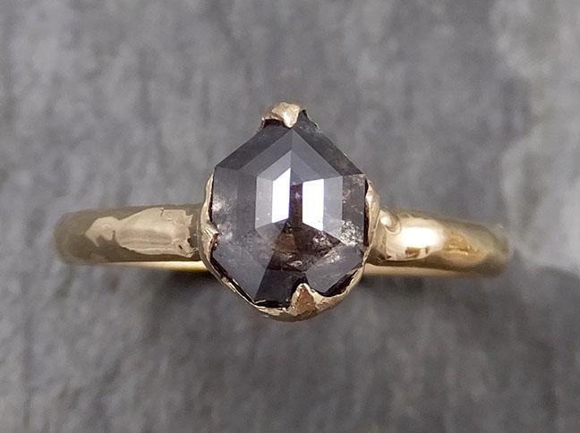Fancy cut Salt and pepper Diamond Engagement 14k yellow Gold Wedding Ring byAngeline 0802 - Gemstone ring by Angeline