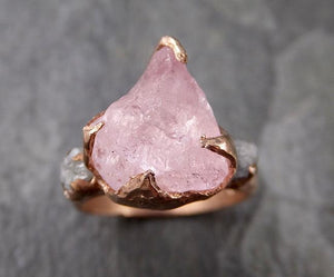 Raw Morganite Diamond Rose Gold Engagement Ring Multi stone Wedding Ring Custom Gemstone Ring Bespoke 14k Pink Conflict Free by Angeline 1289 - by Angeline