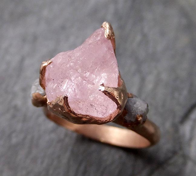 Raw Morganite Diamond Rose Gold Engagement Ring Multi stone Wedding Ring Custom Gemstone Ring Bespoke 14k Pink Conflict Free by Angeline 1289 - by Angeline