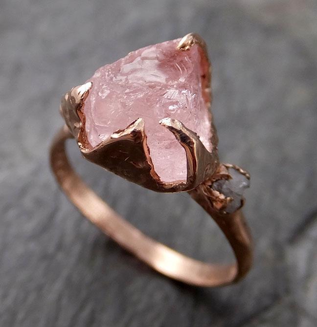 Raw Morganite Diamond Rose Gold Engagement Ring Multi stone Wedding Ring Custom Gemstone Ring Bespoke 14k Pink Conflict Free by Angeline 1290 - by Angeline