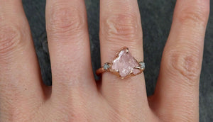 Raw Morganite Diamond Rose Gold Engagement Ring Multi stone Wedding Ring Custom Gemstone Ring Bespoke 14k Pink Conflict Free by Angeline 1290 - by Angeline
