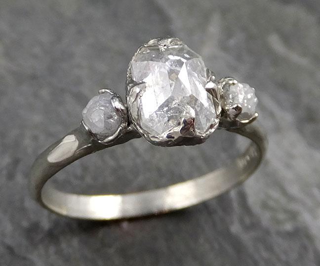 Faceted Fancy cut white Diamond Engagement 18k White Gold Multi stone Wedding Ring Rough Diamond Ring byAngeline 1292 - by Angeline