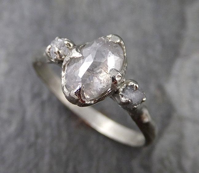 Faceted Fancy cut white Diamond Engagement 14k White Gold Multi stone Wedding Ring Rough Diamond Ring byAngeline 1293 - by Angeline