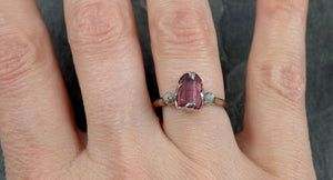 Raw Pink Tourmaline Diamond 14k white Gold Engagement Ring Wedding ring Gemstone Ring Multi stone Ring byAngeline 1303 - by Angeline