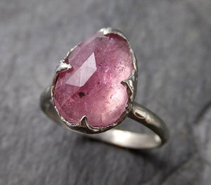 Fancy cut Pink Tourmaline White Gold Ring Gemstone Solitaire recycled 14k statement cocktail statement 1304 - by Angeline