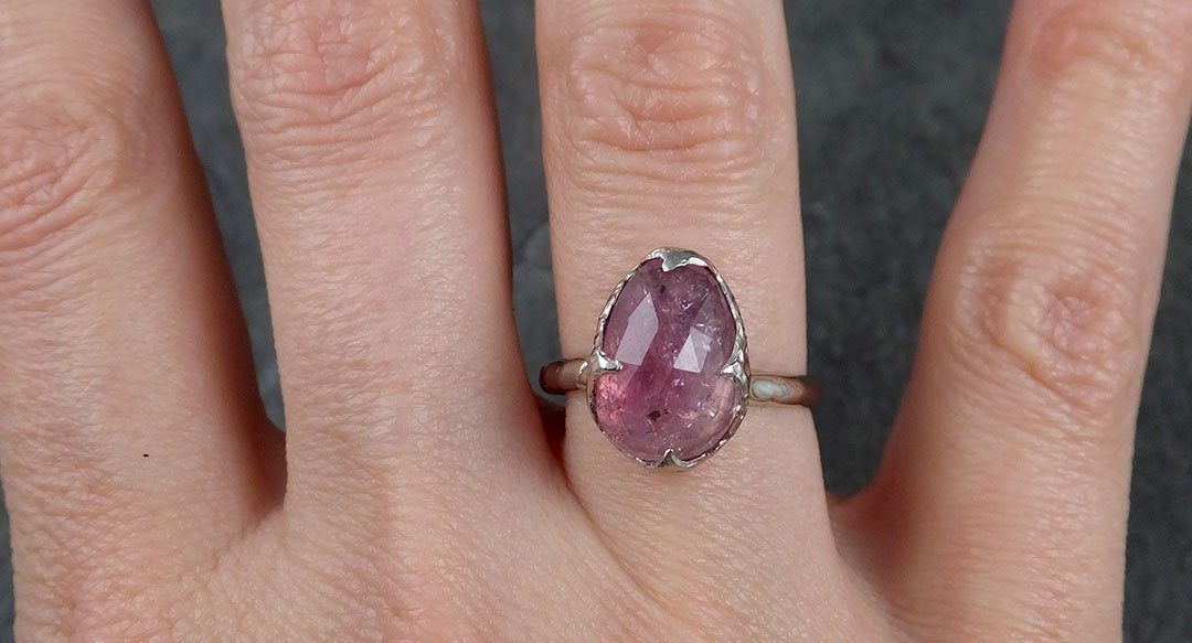 Fancy cut Pink Tourmaline White Gold Ring Gemstone Solitaire recycled 14k statement cocktail statement 1304 - by Angeline
