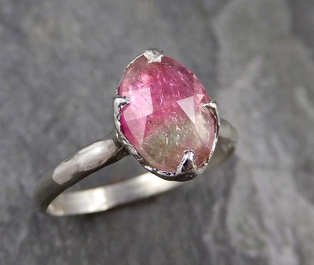 Fancy cut Watermelon Tourmaline White Gold Ring Gemstone Solitaire recycled 14k statement cocktail statement 1306 - by Angeline