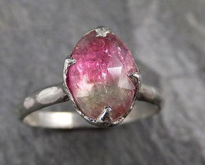 Fancy cut Watermelon Tourmaline White Gold Ring Gemstone Solitaire recycled 14k statement cocktail statement 1306 - by Angeline