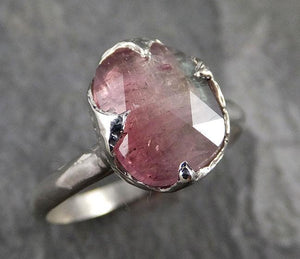 Fancy cut Watermelon Tourmaline White Gold Ring Gemstone Solitaire recycled 14k statement cocktail statement 1307 - by Angeline