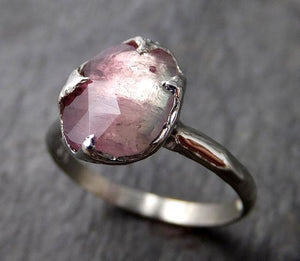 Fancy cut Watermelon Tourmaline White Gold Ring Gemstone Solitaire recycled 14k statement cocktail statement 1307 - by Angeline