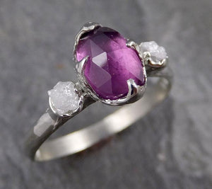 Fancy cut Purple Garnet Rough diamond White 18k Gold Ring Gemstone Multi Stone 1308 - by Angeline