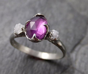 Fancy cut Purple Garnet Rough diamond White 18k Gold Ring Gemstone Multi Stone 1308 - by Angeline