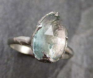 Fancy cut Pastel Green Tourmaline White Gold Ring Gemstone Solitaire recycled 14k statement cocktail statement 1310 - by Angeline
