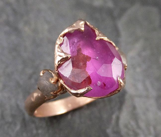 Partially faceted Sapphire gemstone Raw Rough Diamond 14k Yellow Gold Engagement multi stone 1311 - by Angeline
