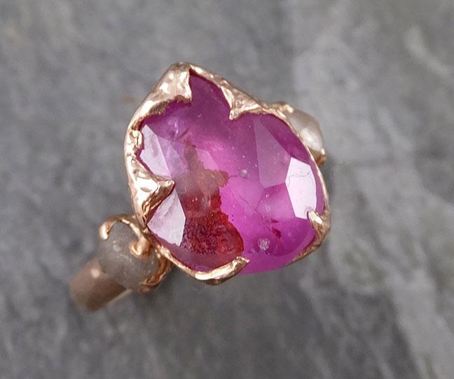 Partially faceted Sapphire gemstone Raw Rough Diamond 14k Yellow Gold Engagement multi stone 1311 - by Angeline